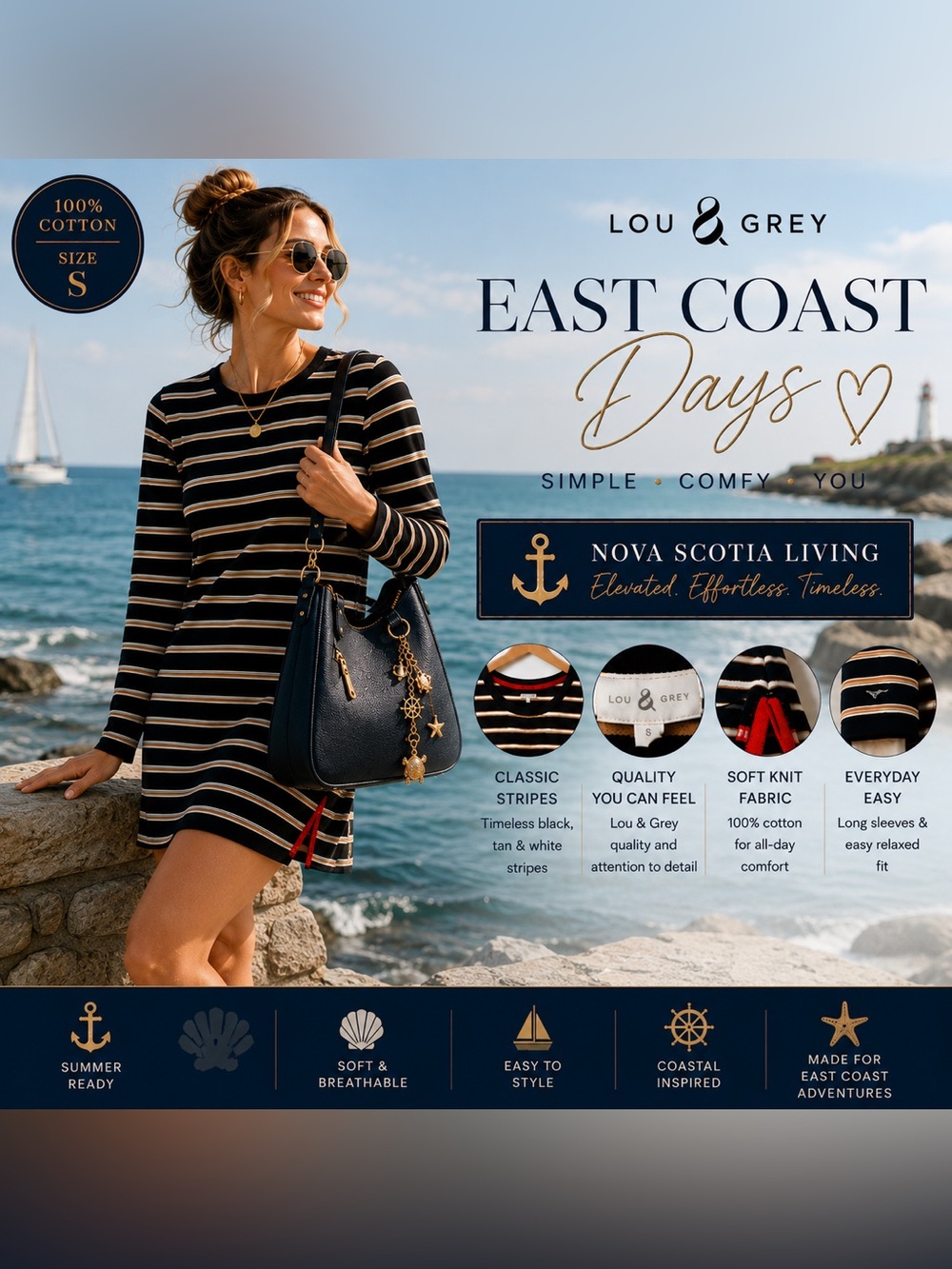 🔥 BUNDLE & SAVE 🔥 ⚓️ Lou&Grey | 100% Cotton | Nautical Striped | S | Crew N